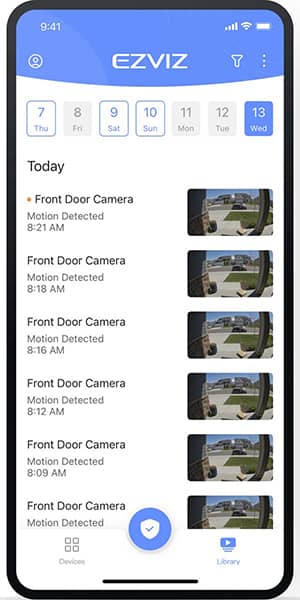 Библиотека событий в приложении EZVIZ