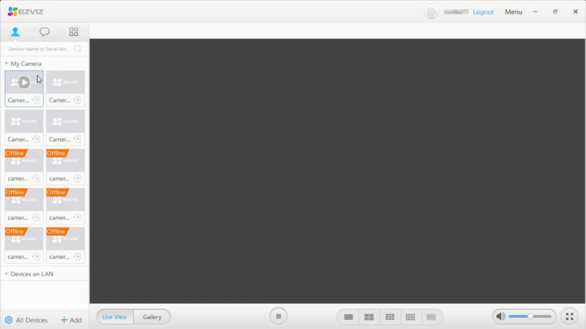 Выбор камеры в приложении EZVIZ Studio