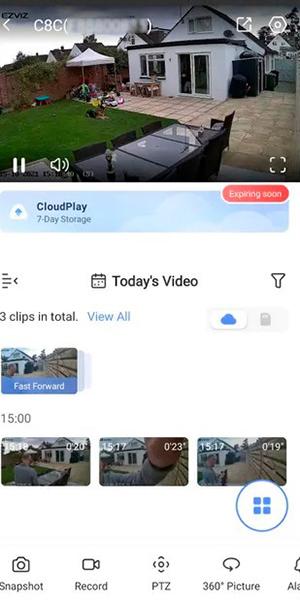 EZVIZ C8C, просмотр записей в приложении